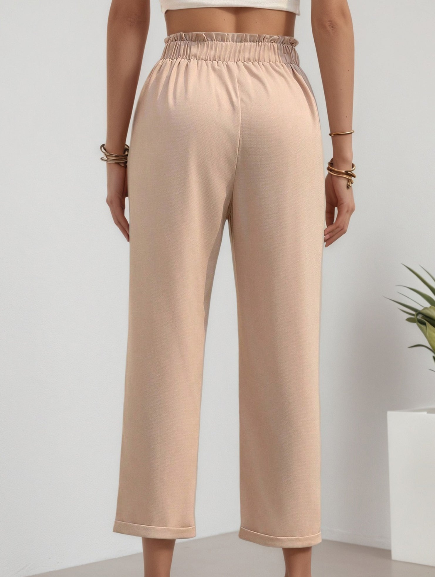 Plus Size High Waist Pleated Straight Pants