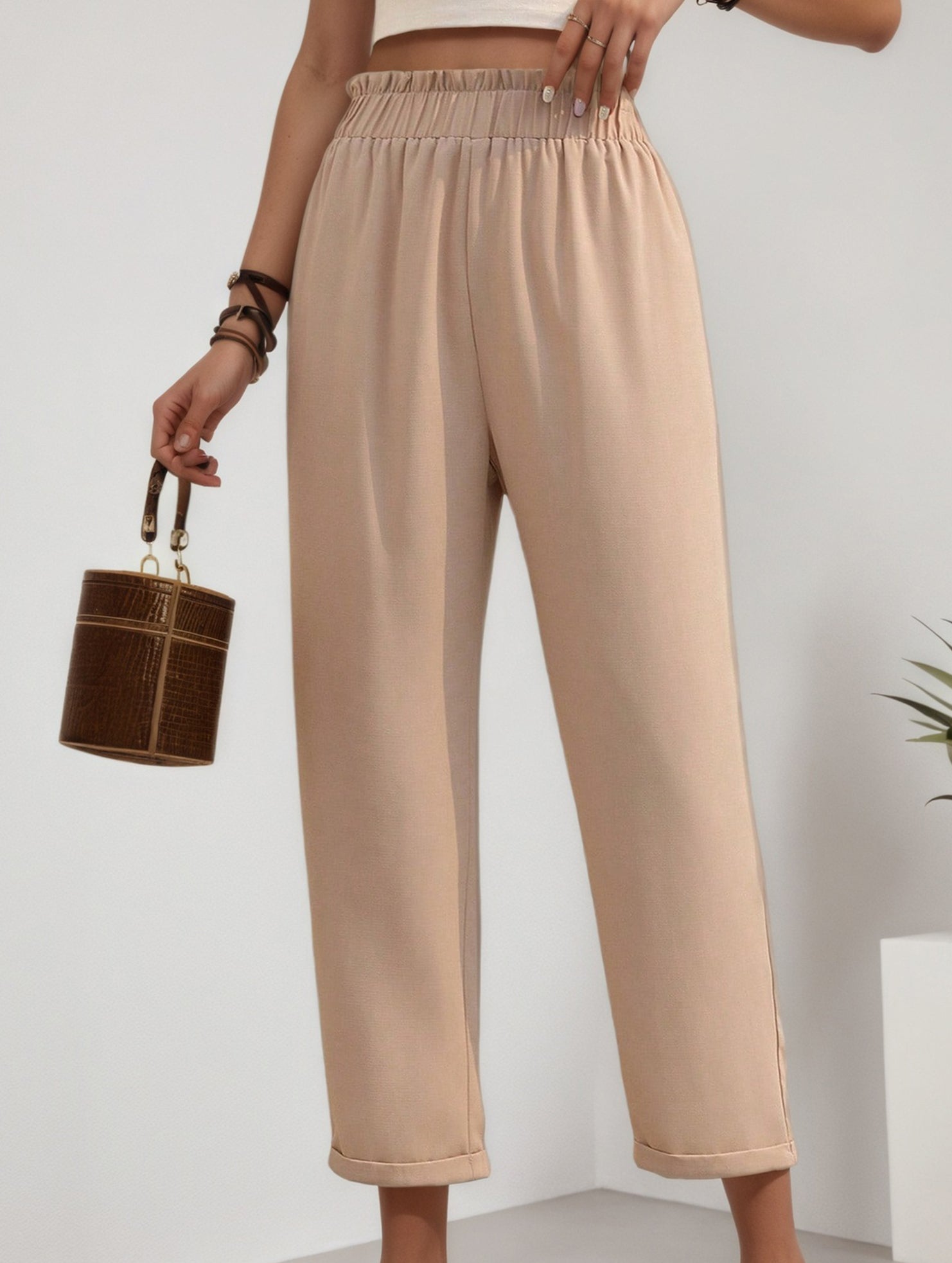 Plus Size High Waist Pleated Straight Pants