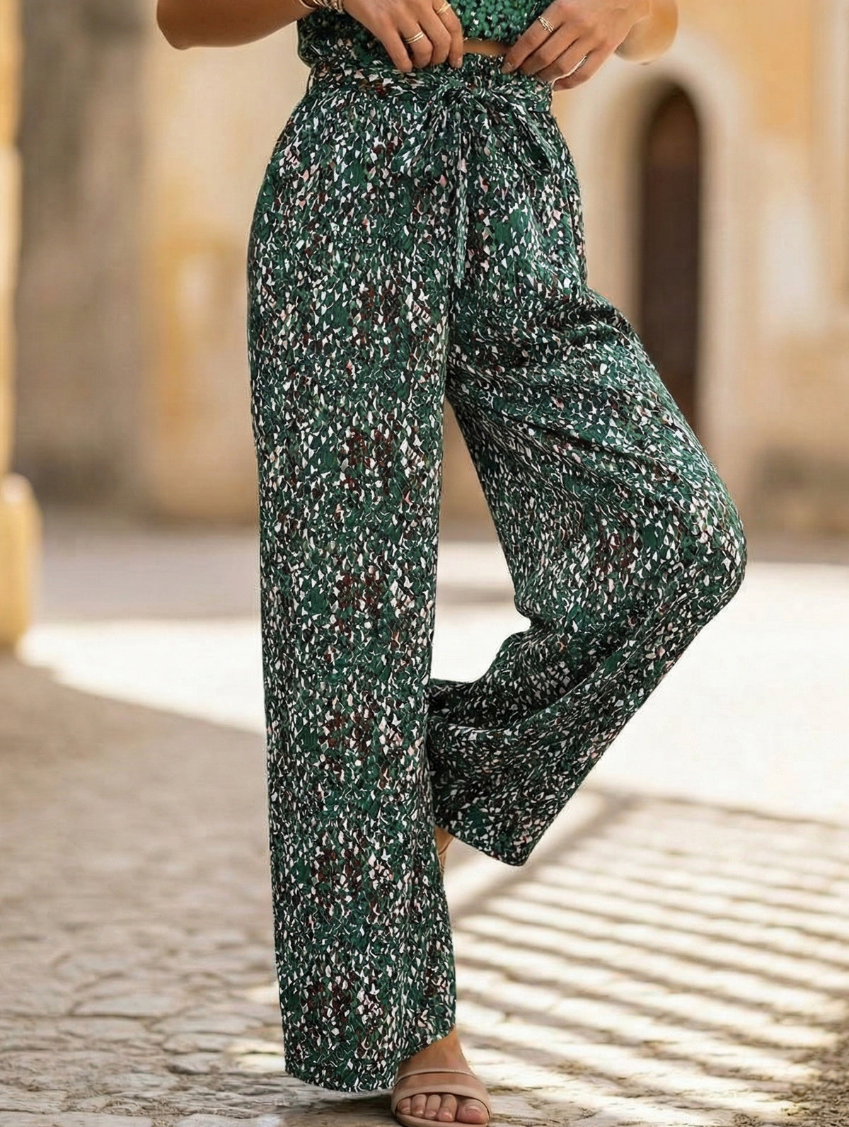 Vintage Floral Bow Wide Leg Pants