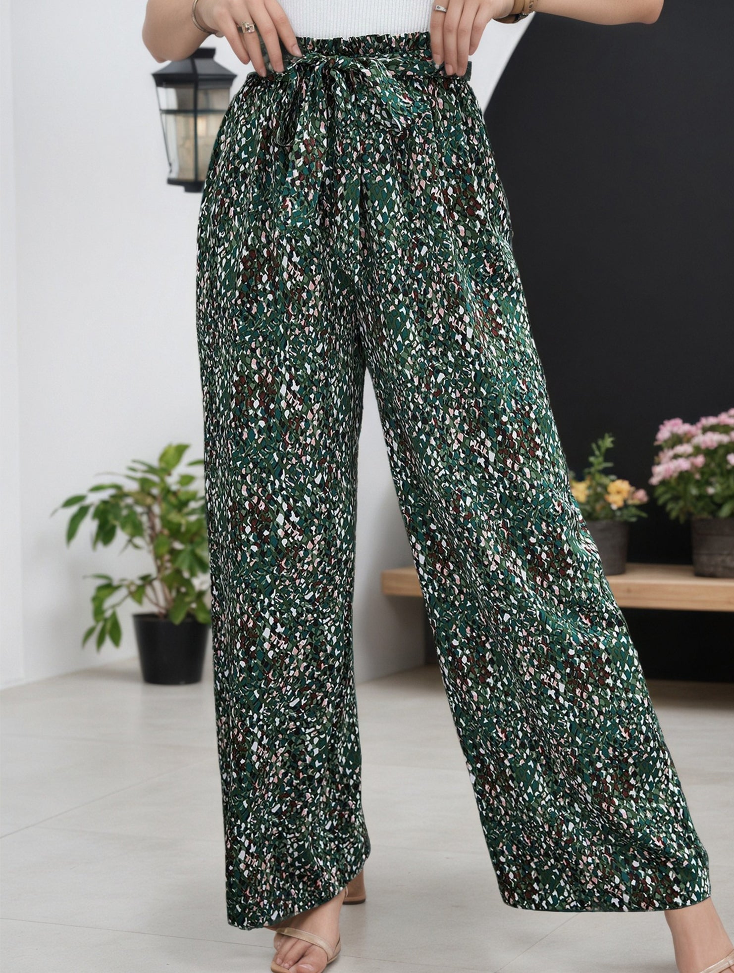 Vintage Floral Bow Wide Leg Pants