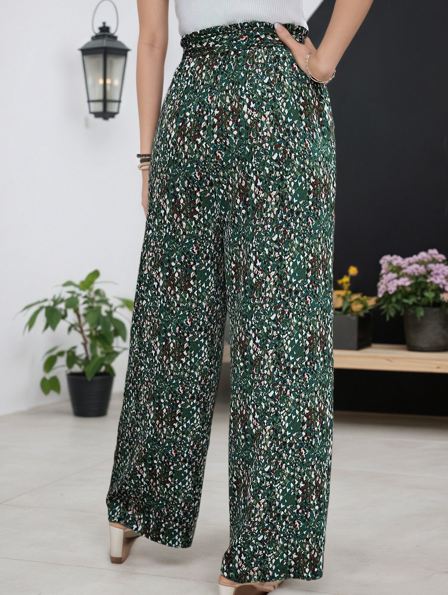 Vintage Floral Bow Wide Leg Pants
