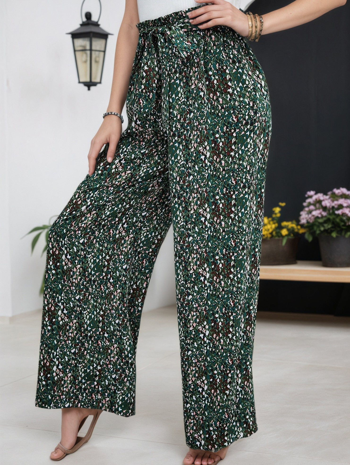 Vintage Floral Bow Wide Leg Pants