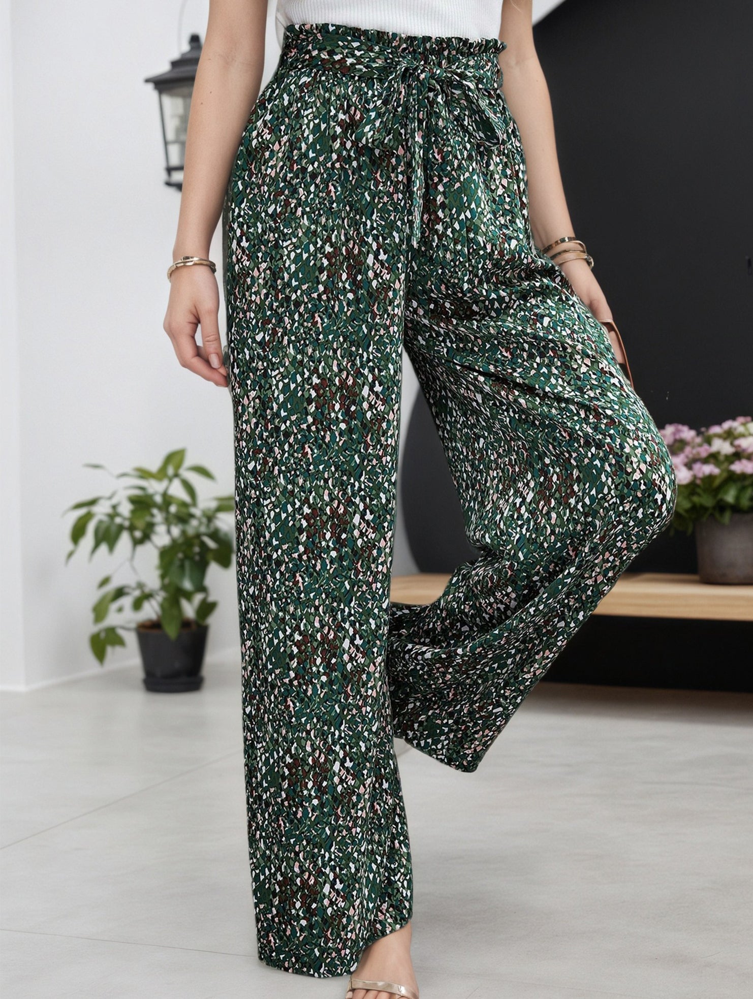 Vintage Floral Bow Wide Leg Pants