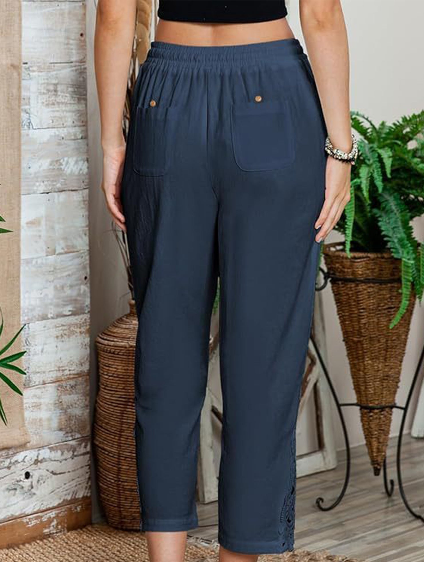 Lace Patch High Waist Cropped Pants
