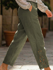 Lace Patch High Waist Cropped Pants