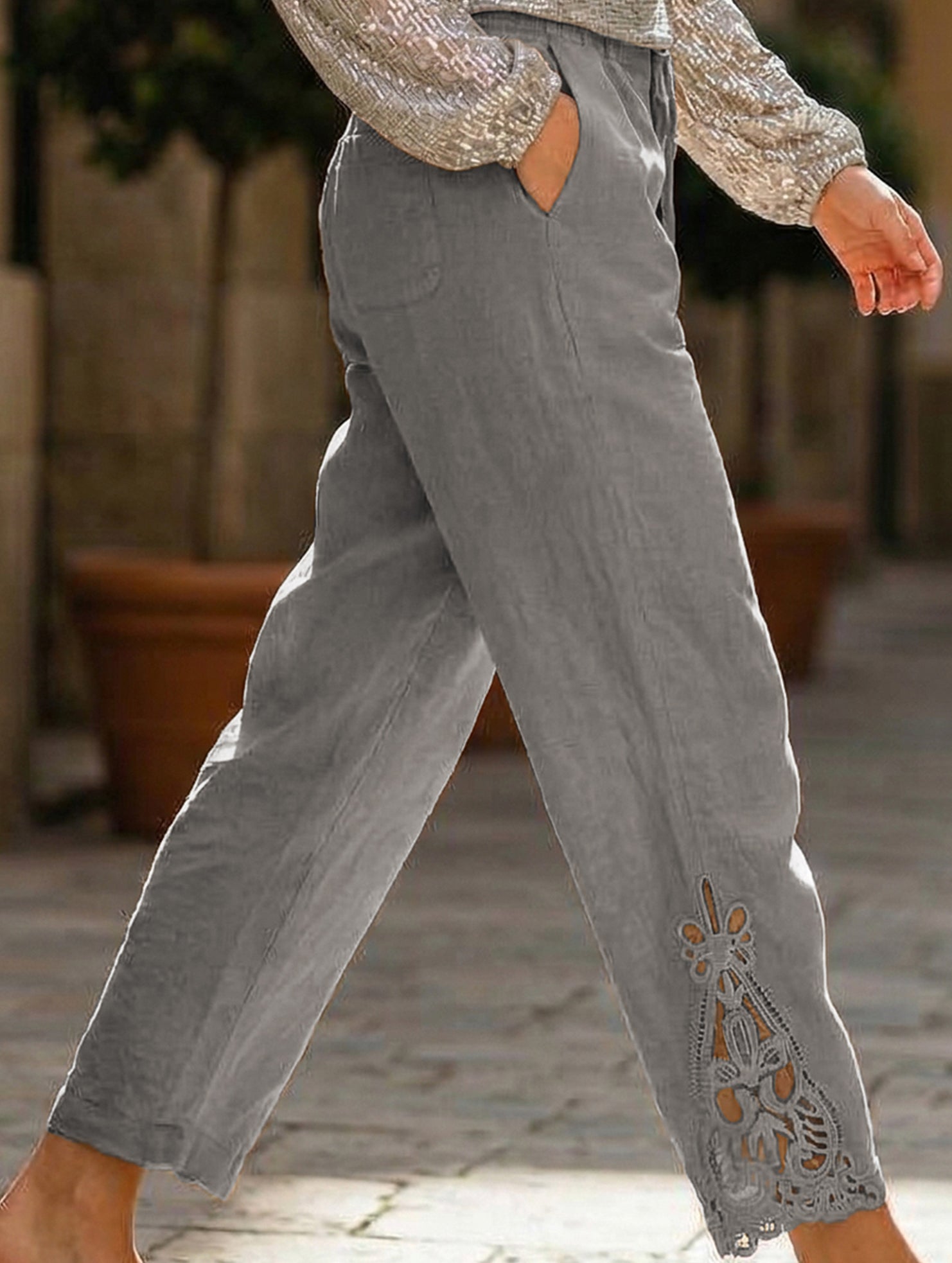 Lace Patch High Waist Cropped Pants