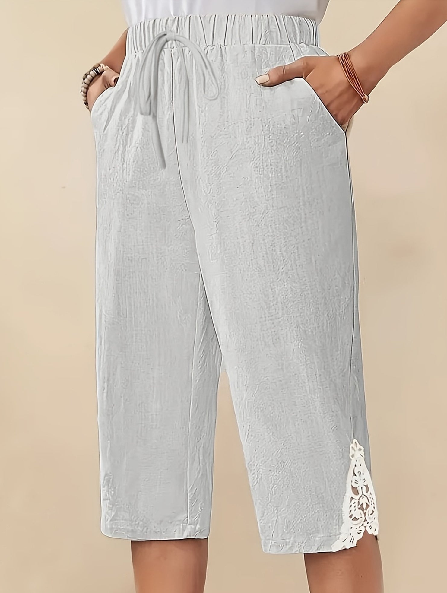 Linen Look Lace Casual Shorts