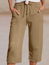 Cotton Linen Elastic Waist Capri Pants