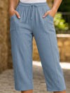 Cotton Linen Elastic Waist Capri Pants