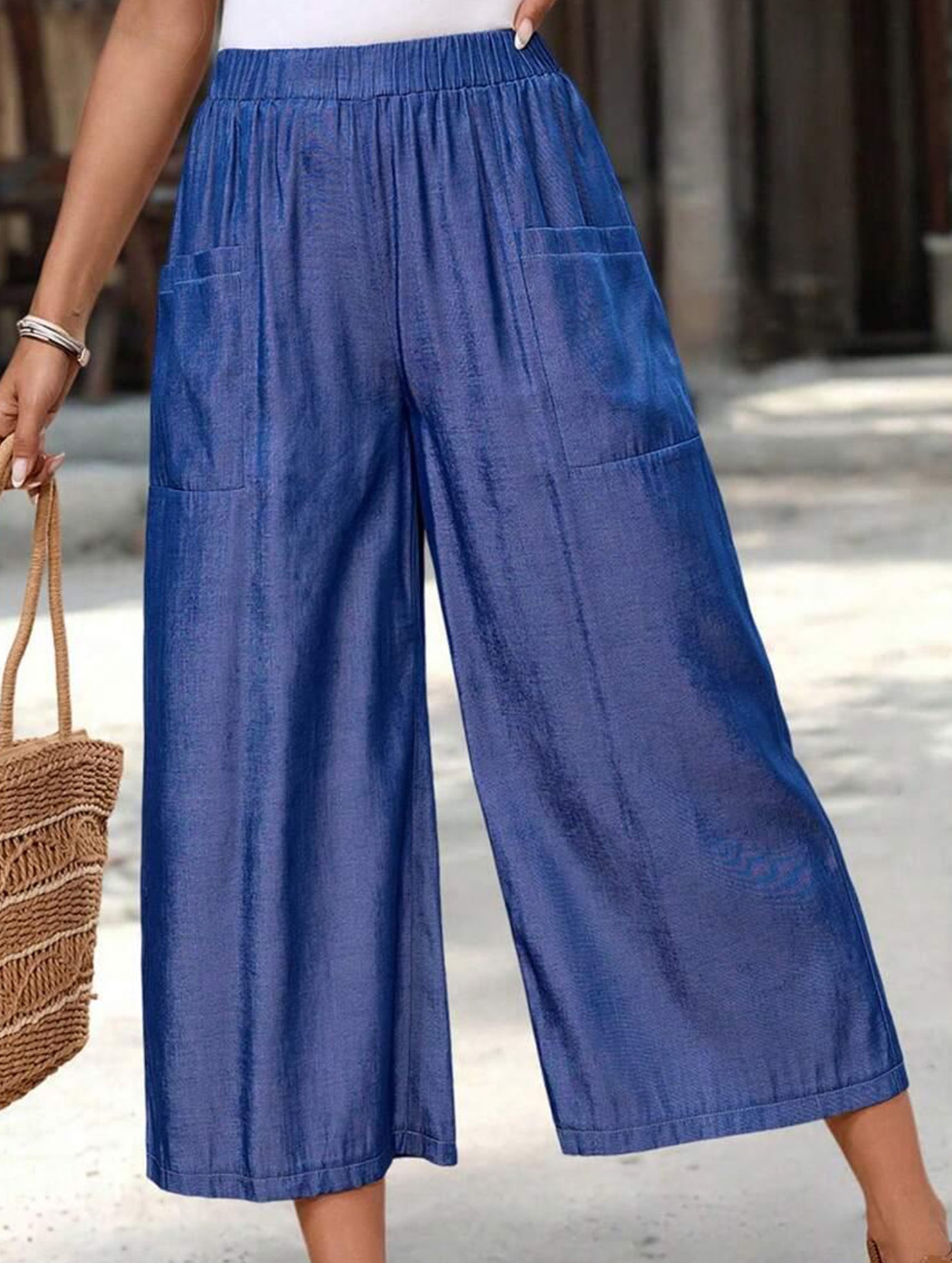 Pocket Wide Leg Capri Pants