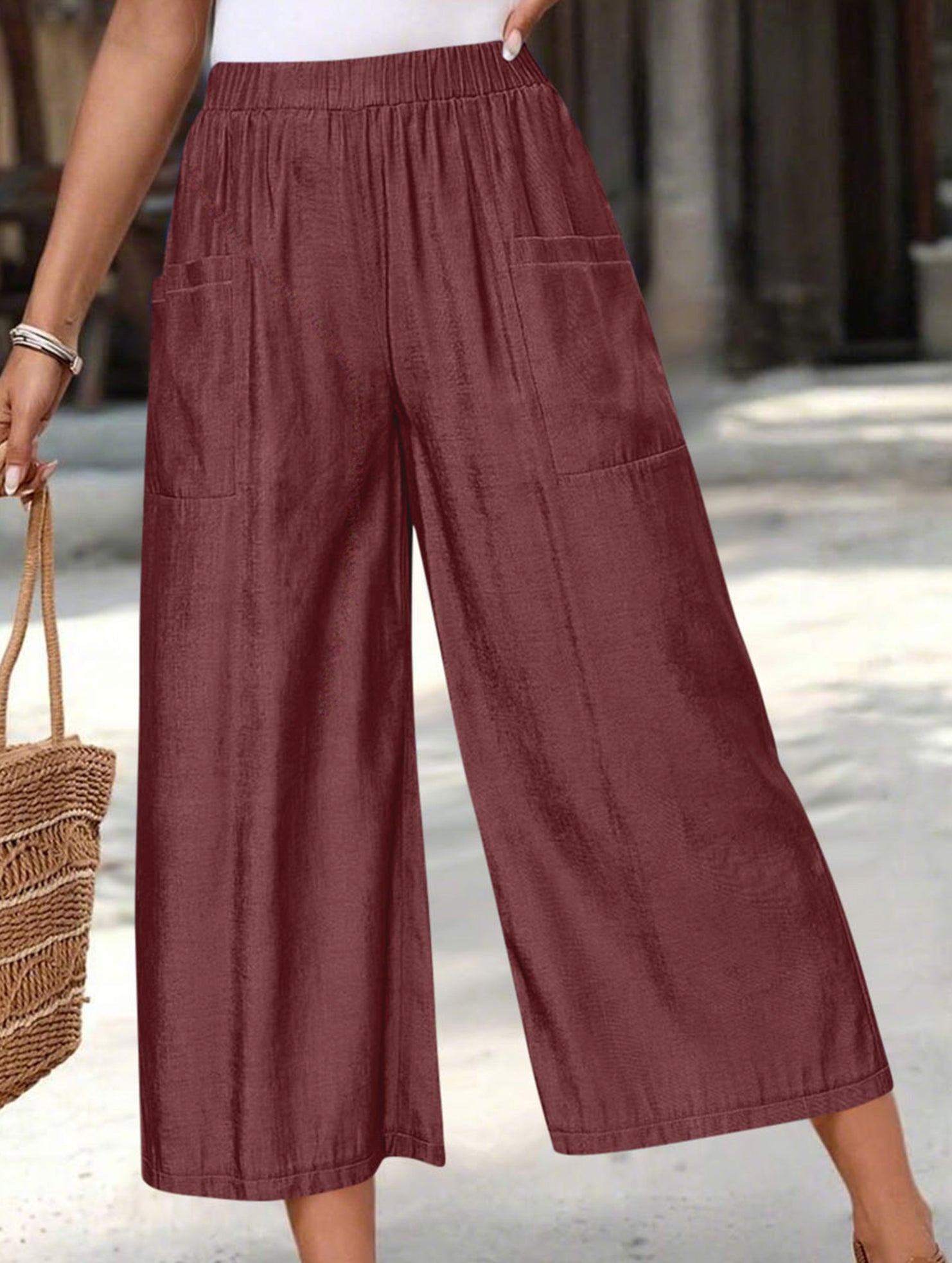 Pocket Wide Leg Capri Pants
