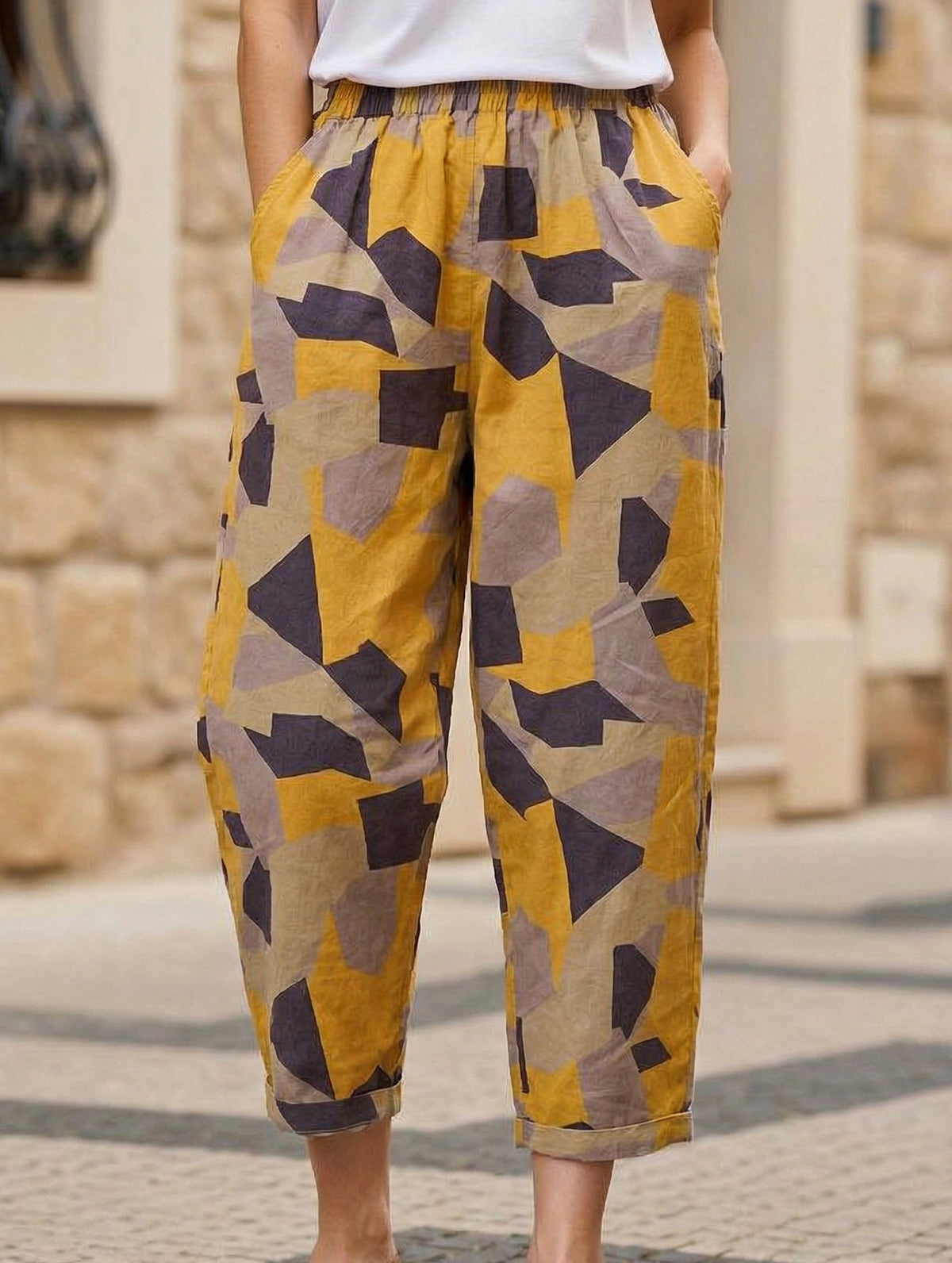 Cotton Print Harem Capri Pants