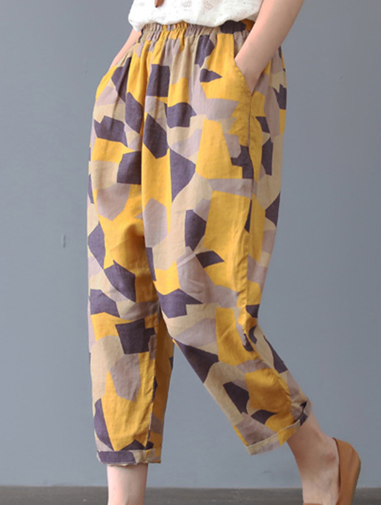 Cotton Print Harem Capri Pants
