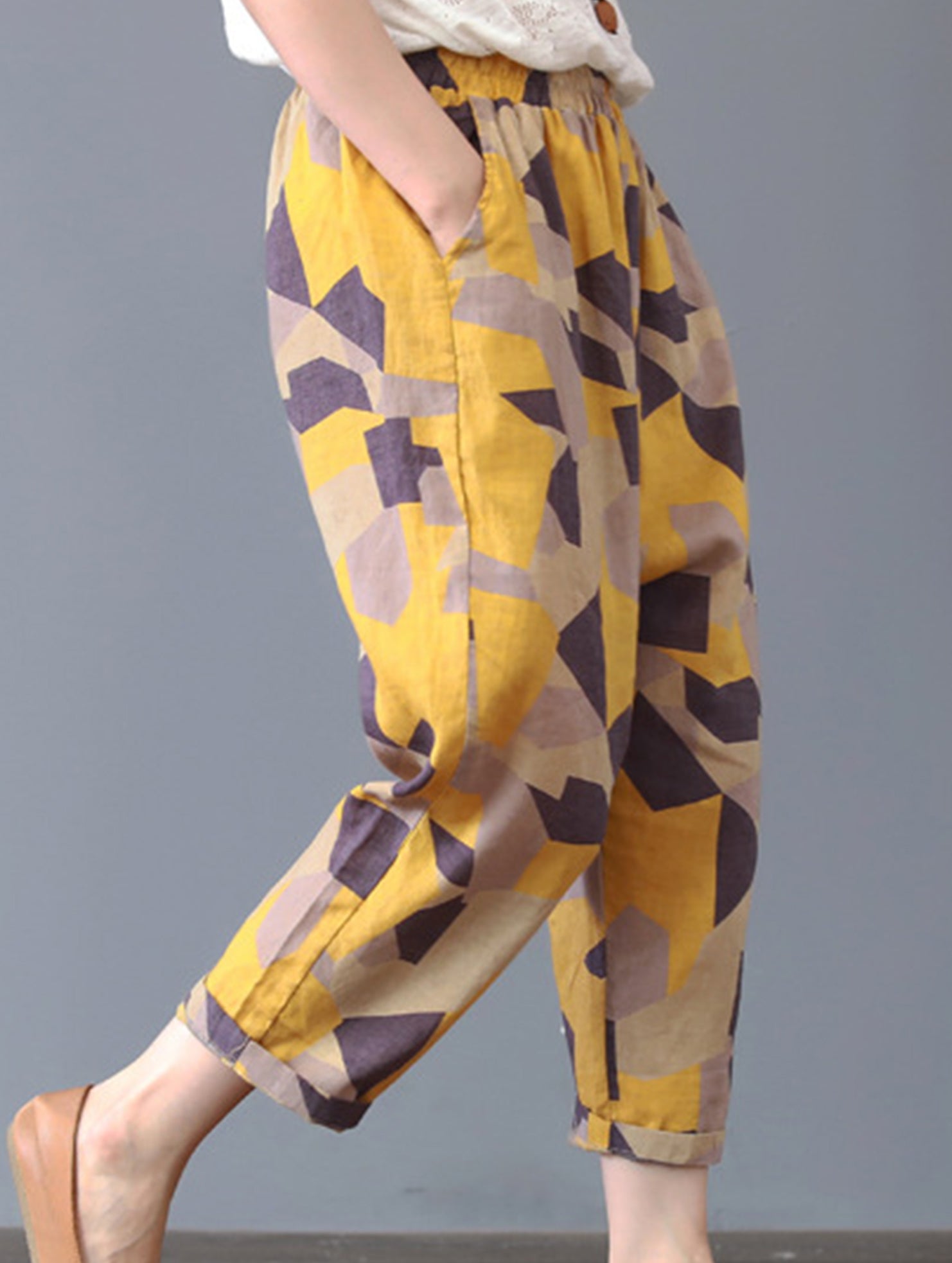 Cotton Print Harem Capri Pants