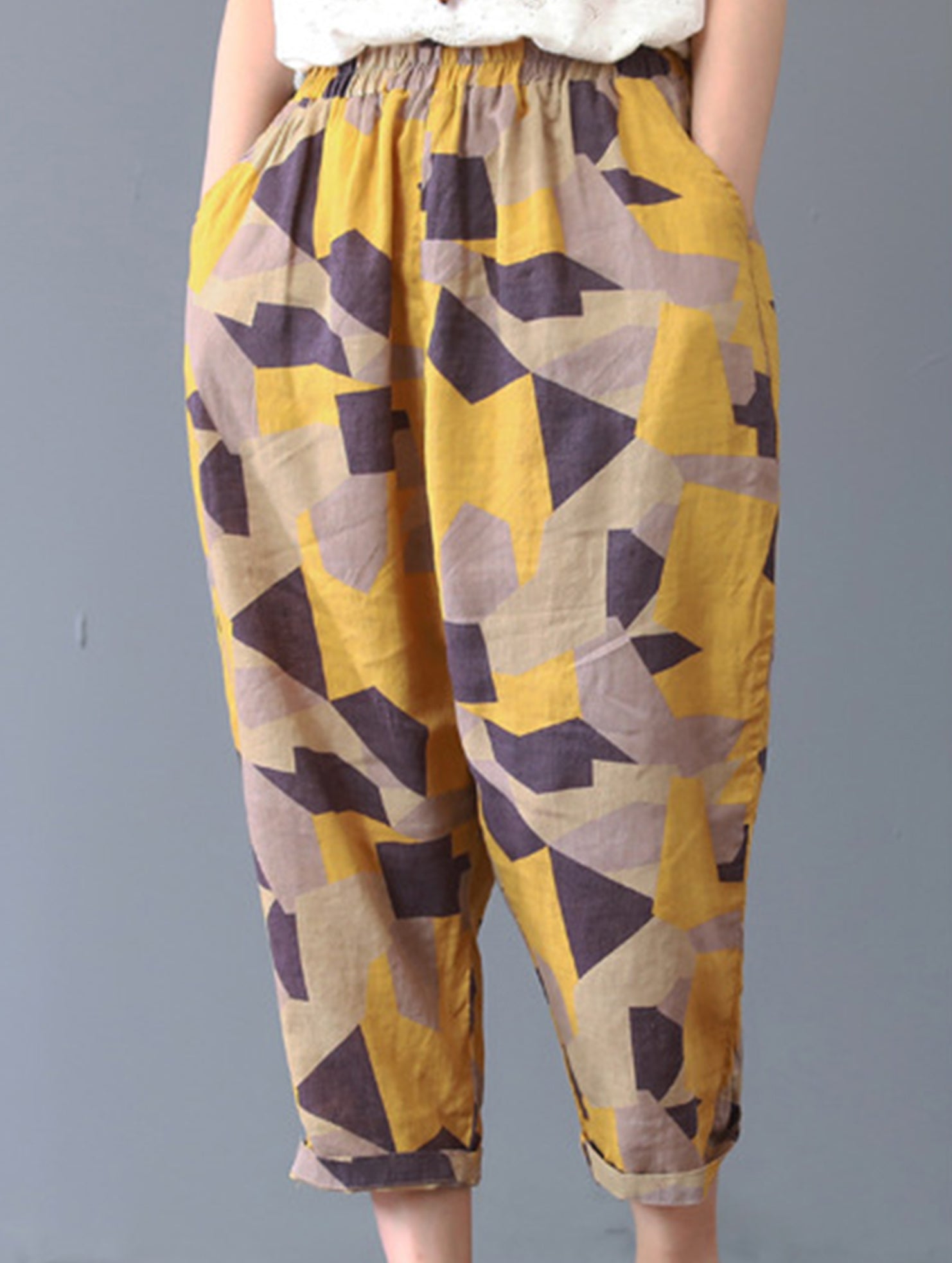 Cotton Print Harem Capri Pants