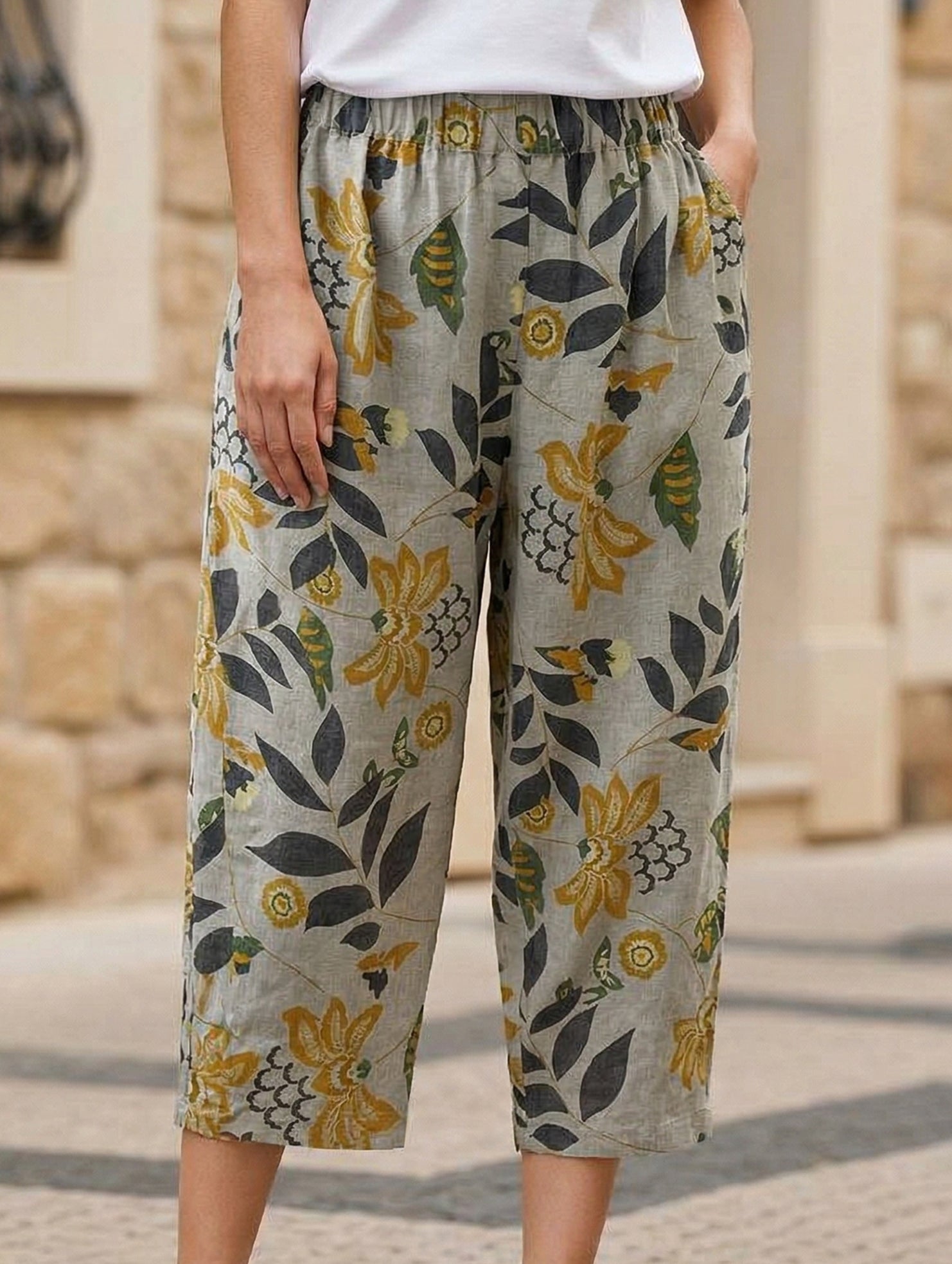 Cotton Print Harem Capri Pants