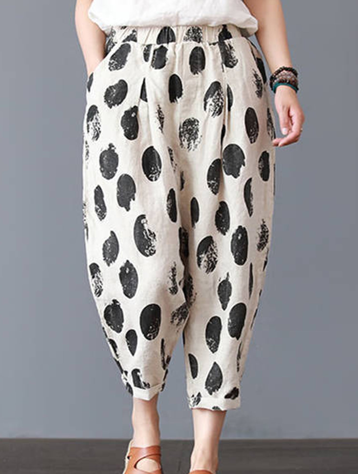 Cotton Print Harem Capri Pants