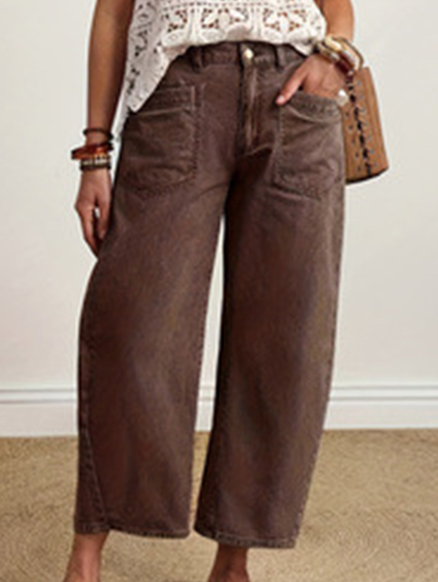 Retro Brown Wide Leg Jeans