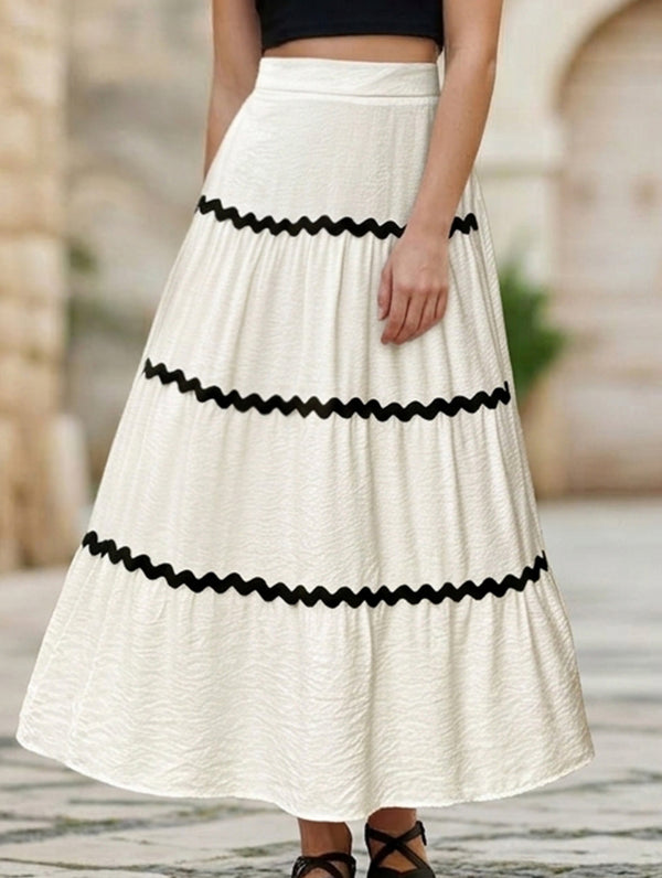 Color Block Elastic Waist Midi Skirt