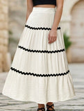 Color Block Elastic Waist Midi Skirt