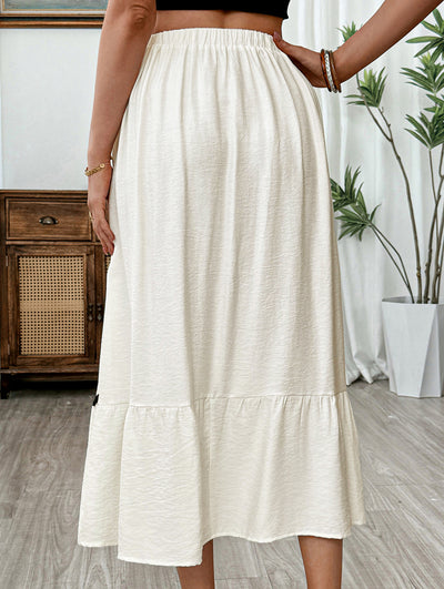 Color Block Elastic Waist Midi Skirt