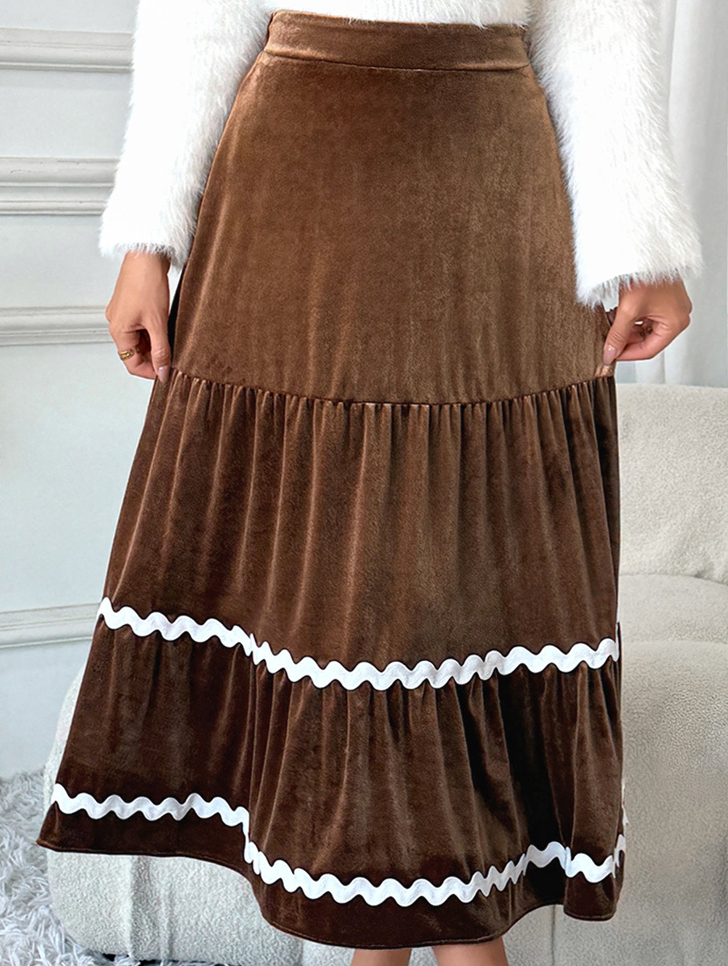 Lace velvet large swing A-line skirt skirt