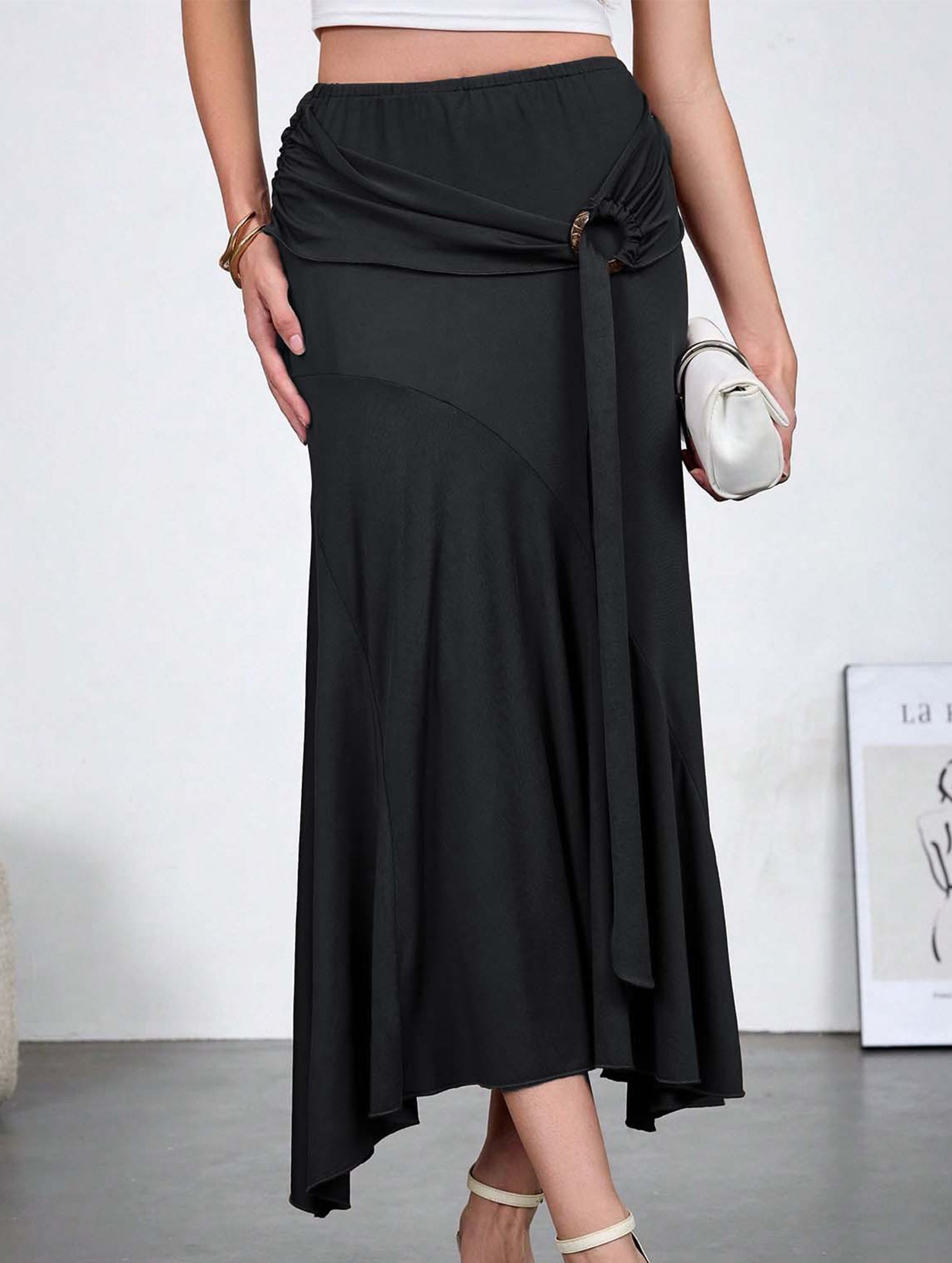 Irregular high-waisted slim-fit bodycon skirt