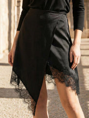 Lace Patchwork Irregular A Line Midi Skirt_CWBMS00559