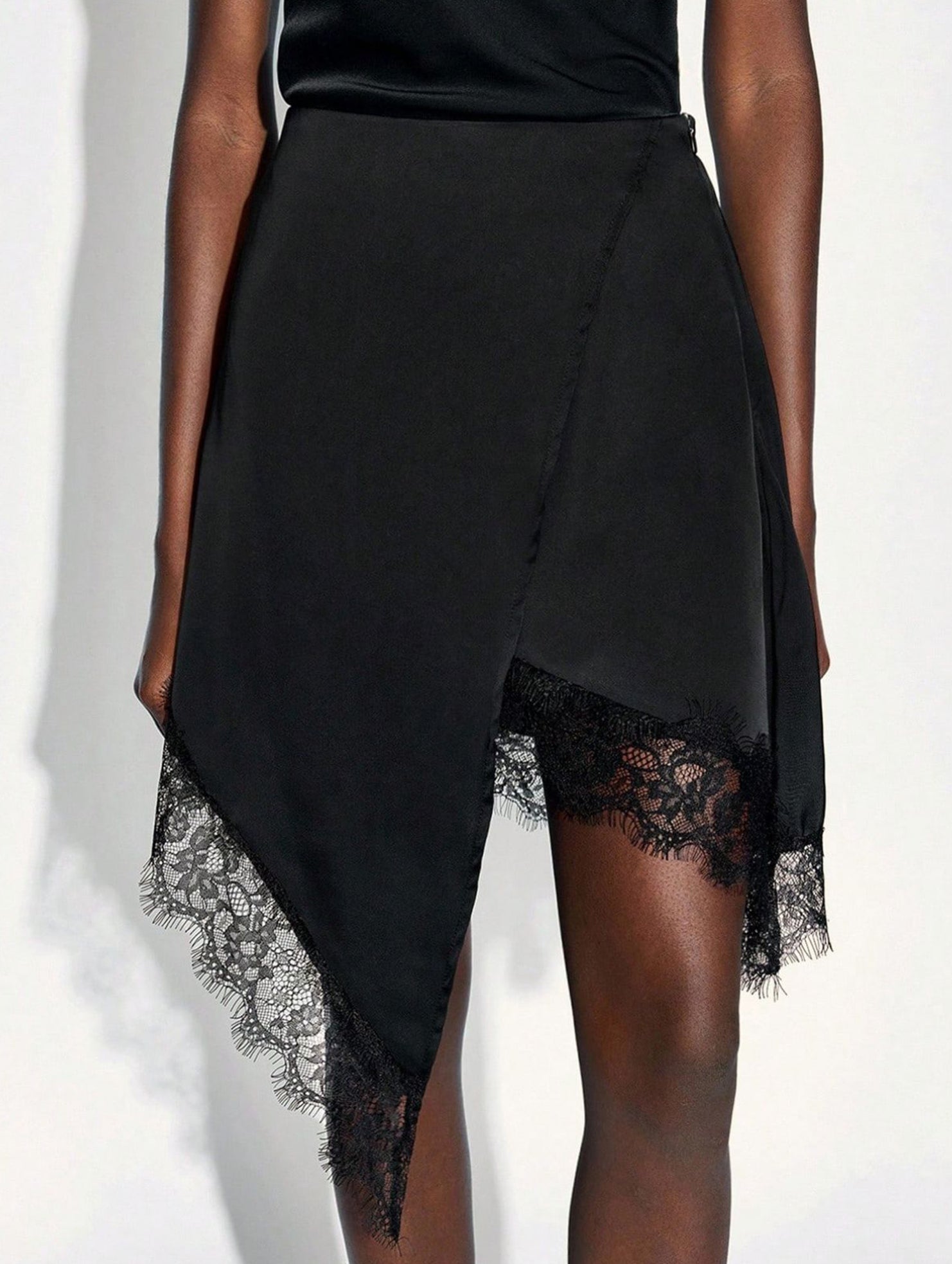 Lace Patchwork Irregular A Line Midi Skirt_CWBMS00559