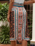 Vintage Floral Slit High Waist A Line Skirt_CWBMS00562