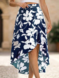 Floral Ruffle Irregular Midi Skirt