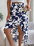 Floral Ruffle Irregular Midi Skirt