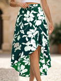 Floral Ruffle Irregular Midi Skirt