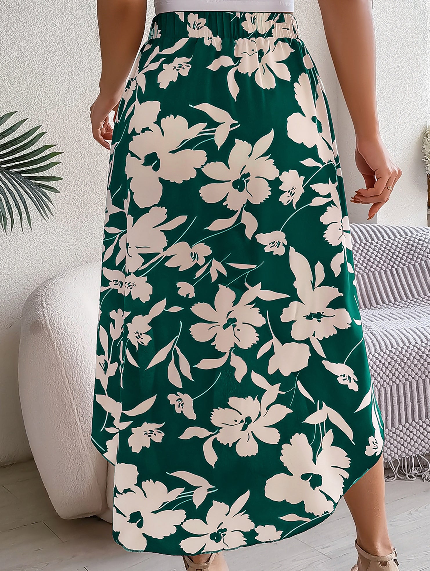 Floral Ruffle Irregular Midi Skirt