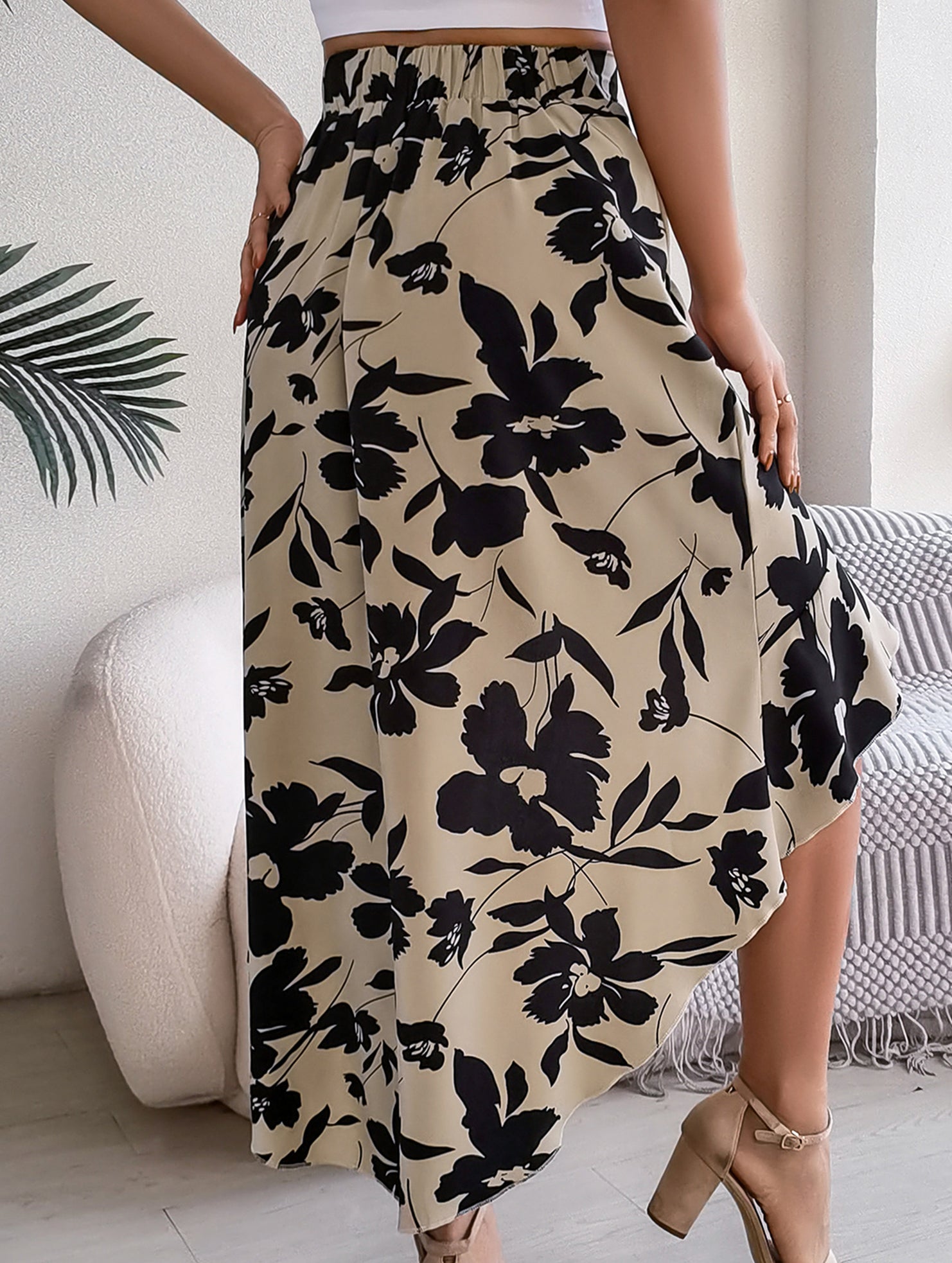 Floral Ruffle Irregular Midi Skirt