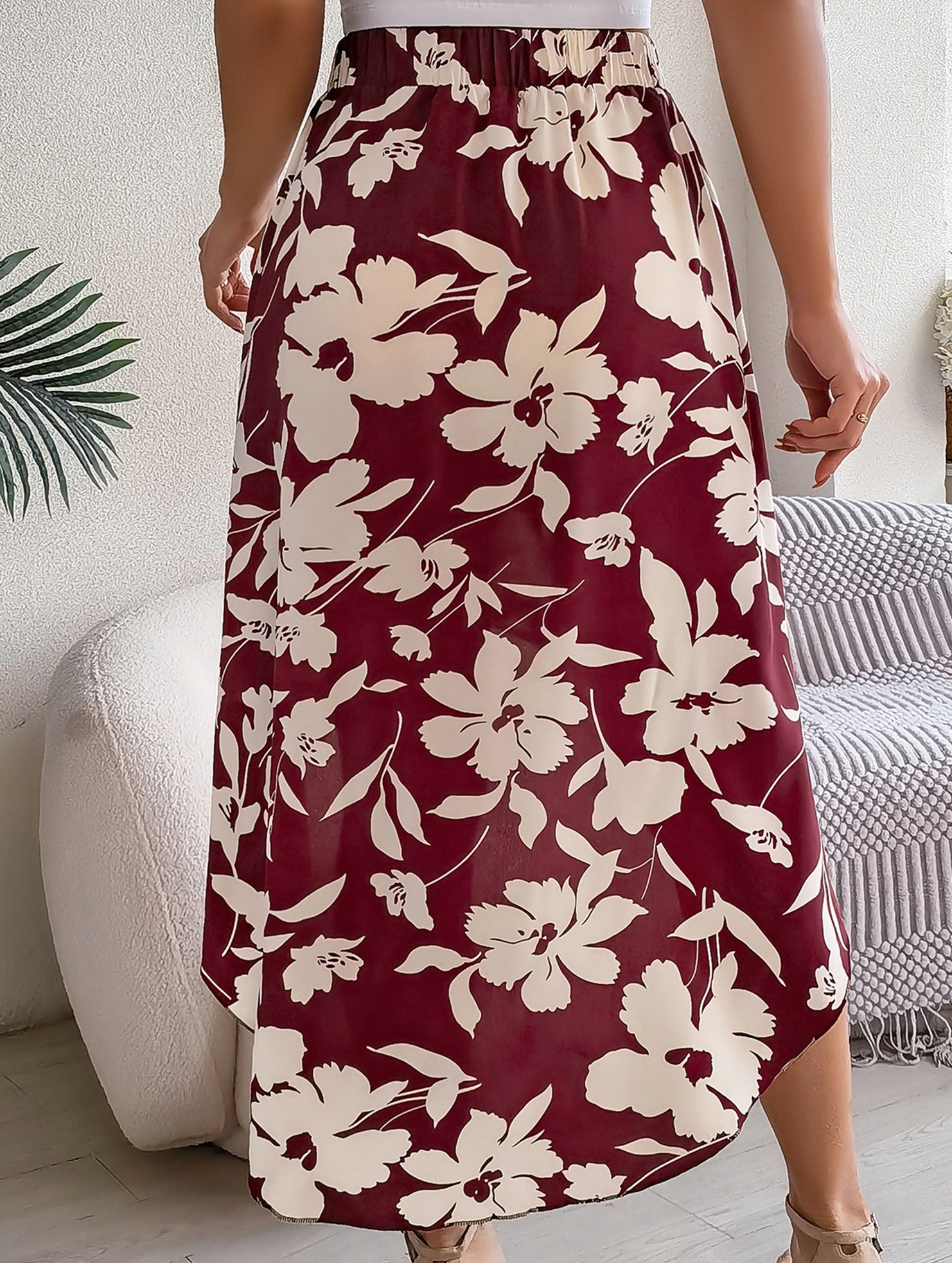 Floral Ruffle Irregular Midi Skirt