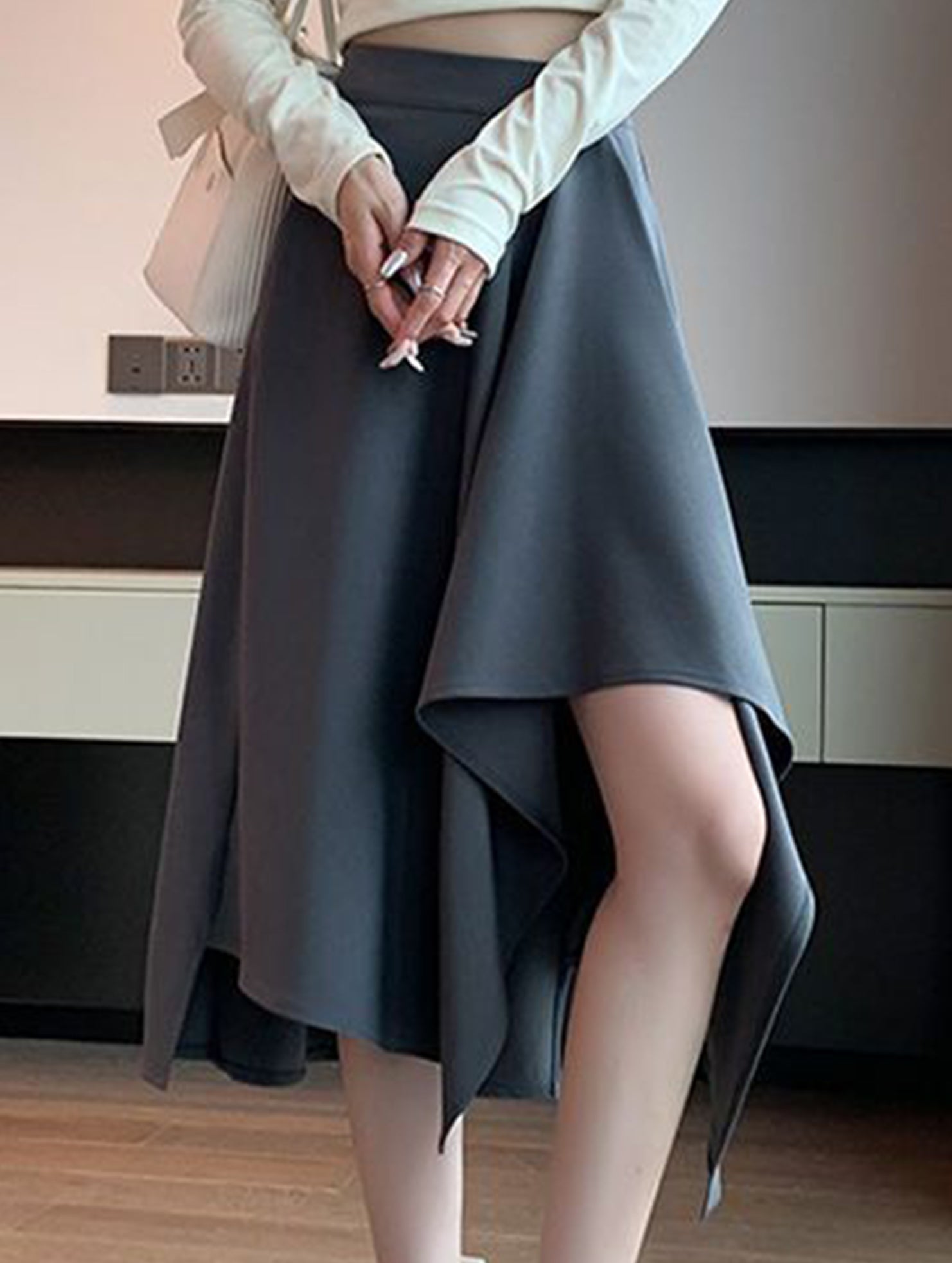 Irregular A Line Midi Skirt