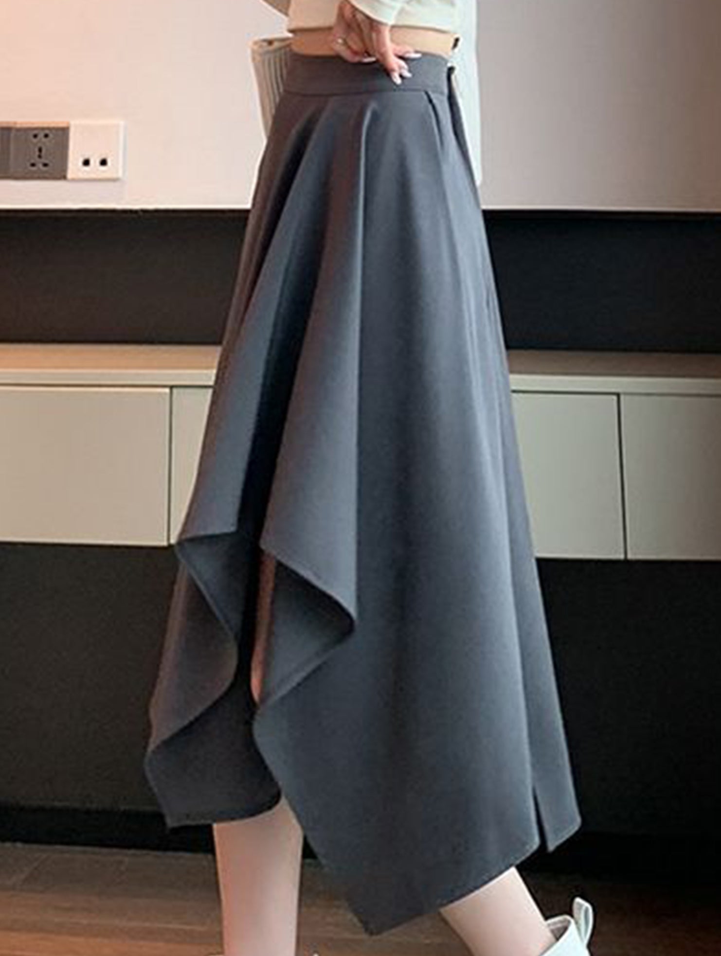 Irregular A Line Midi Skirt