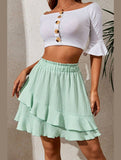 Women Ruffled High Elastic Waist Short Skirt_Cwbms0063