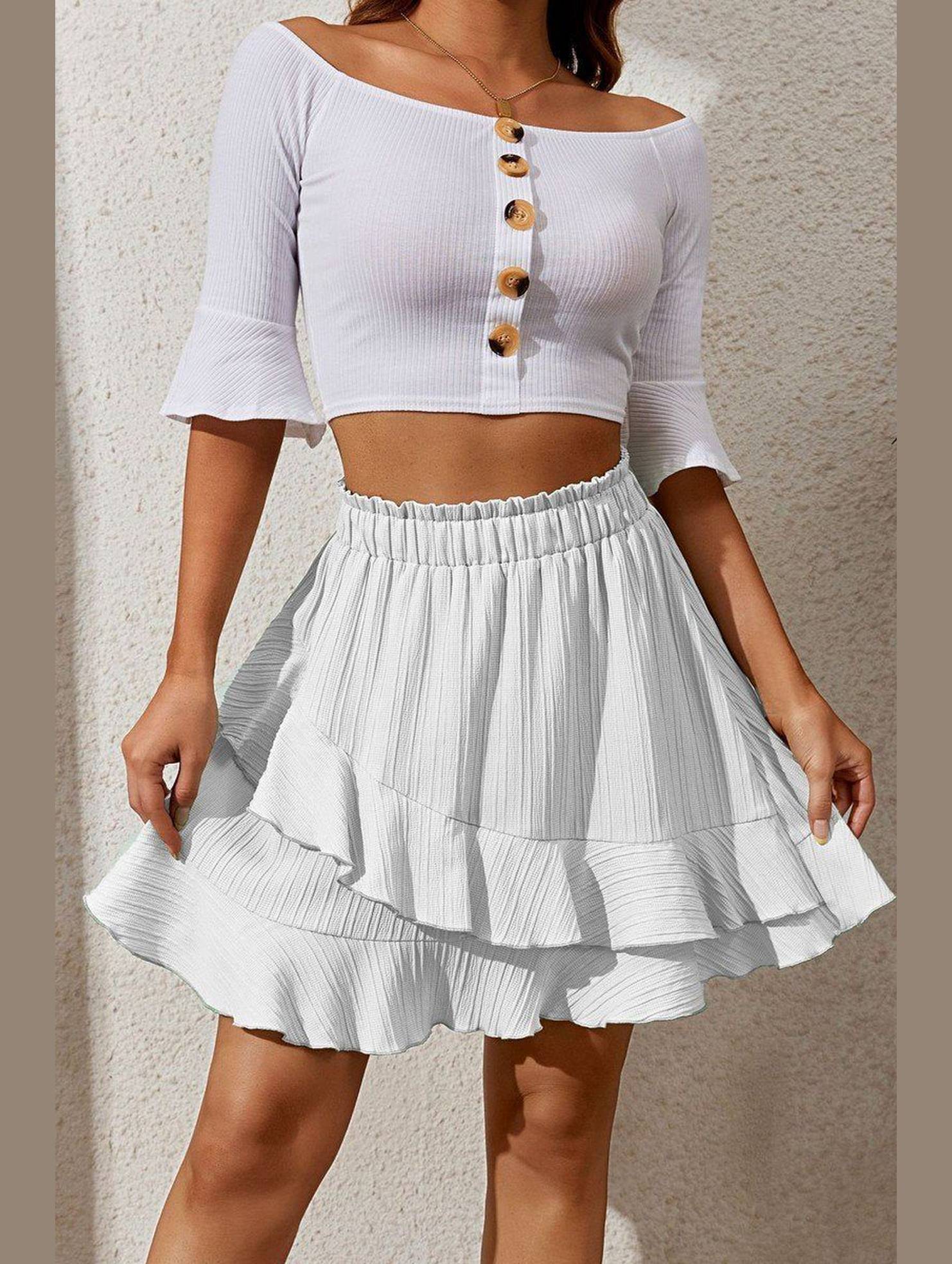 Women Ruffled High Elastic Waist Short Skirt_Cwbms0063