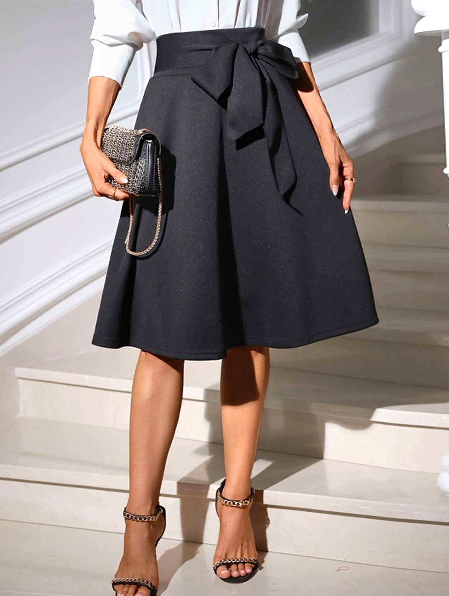 Stretch Knit High-Waisted Midi Skirt ??Bodycon Pencil Fit with Elastic Waist
