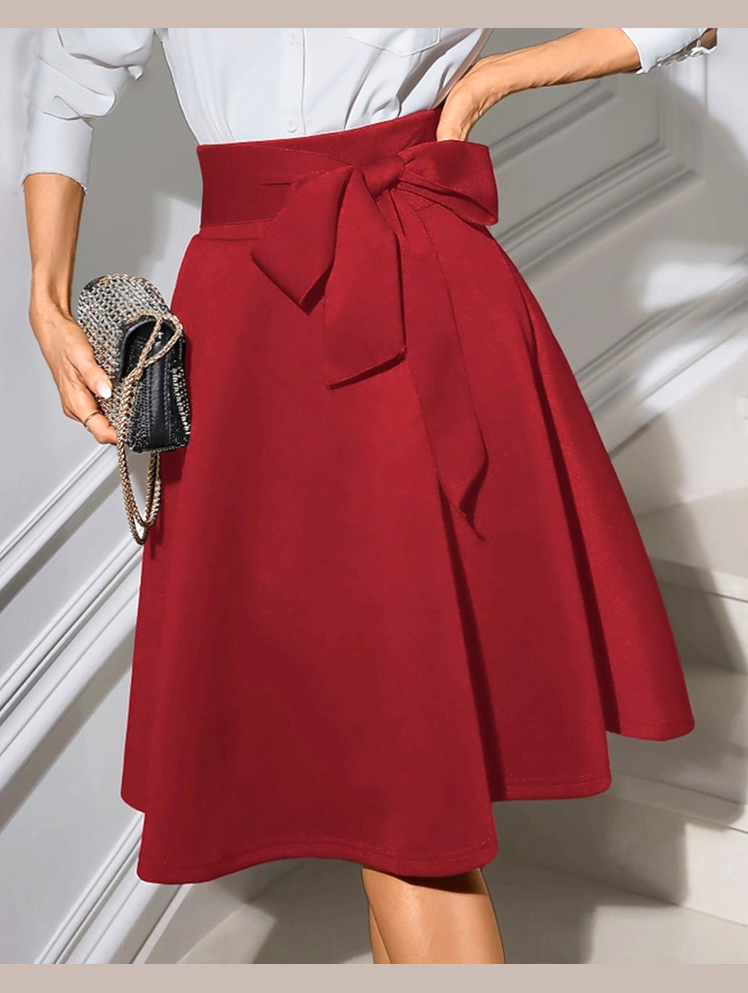 Stretch Knit High-Waisted Midi Skirt ??Bodycon Pencil Fit with Elastic Waist