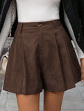 Casual pleated loose belted wide-leg shorts