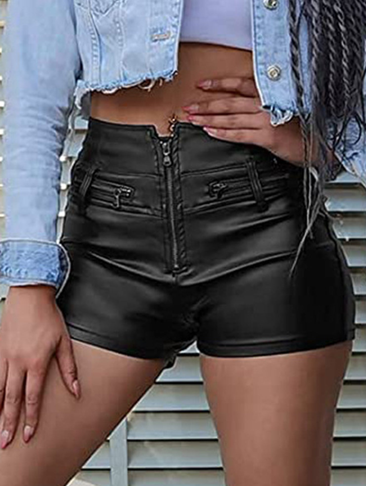 Casual high-waisted PU shorts