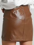 Retro leather slit mini skirt