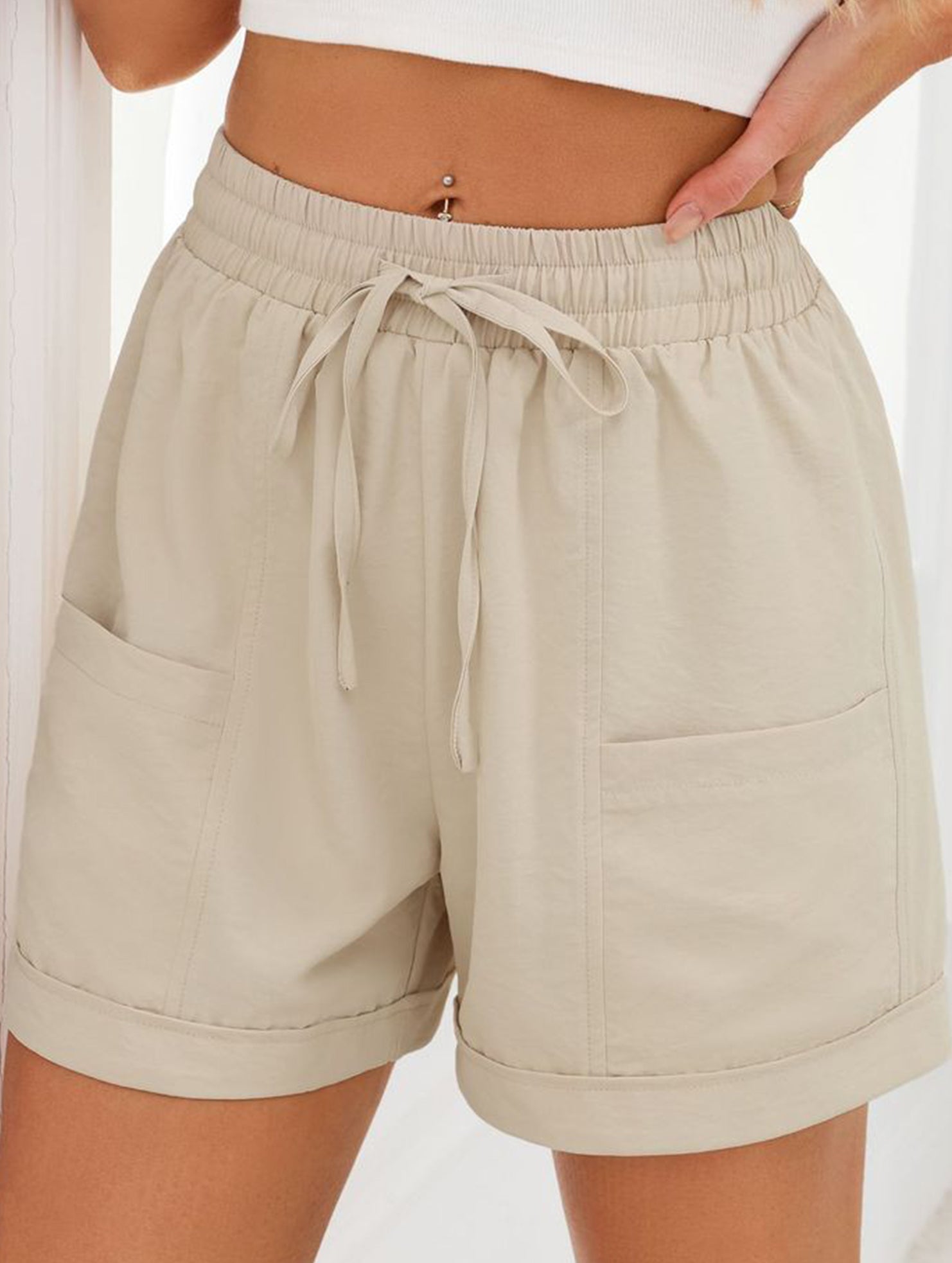 Women's drawstring elastic waist loose shorts