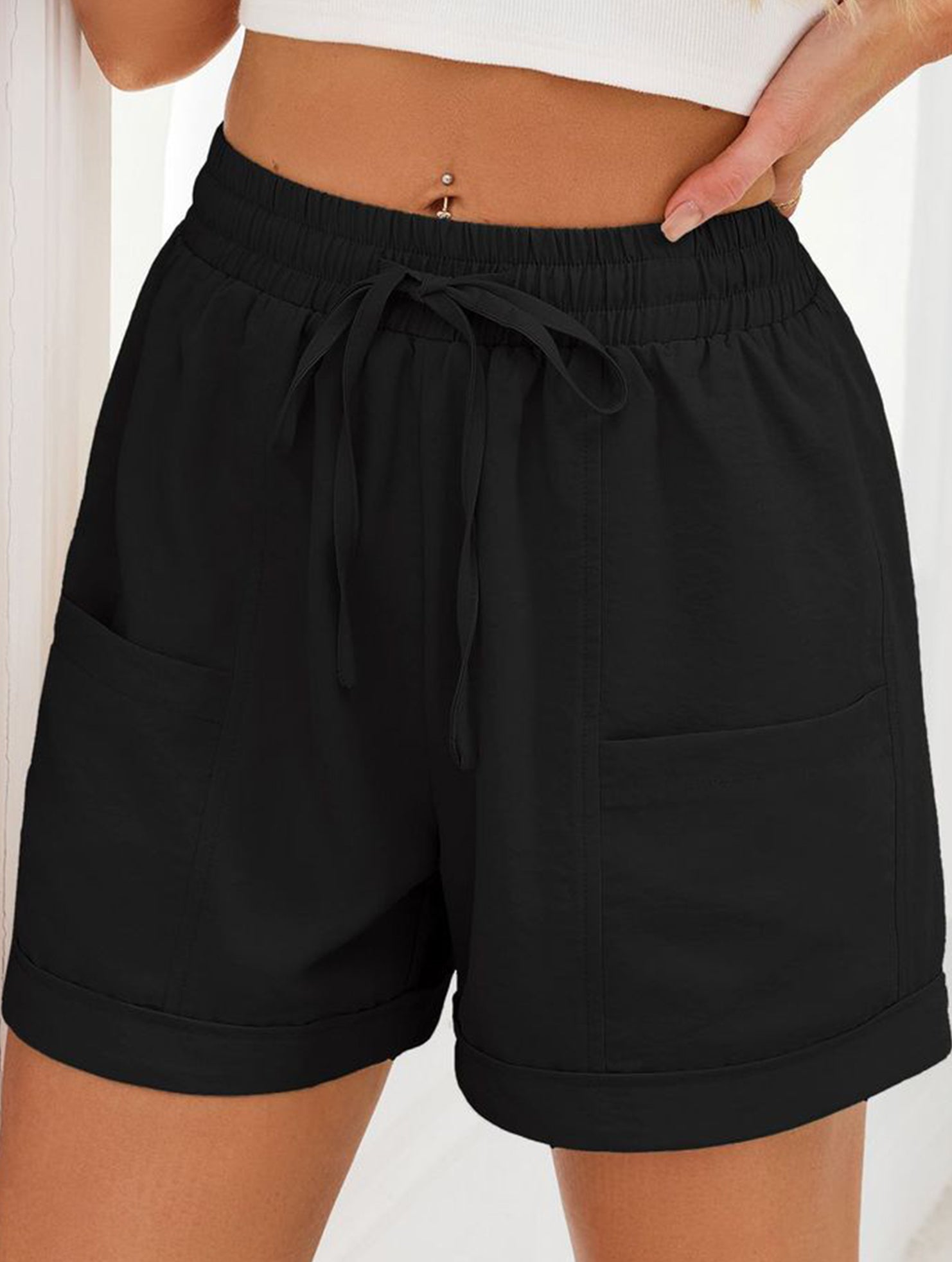 Women's drawstring elastic waist loose shorts