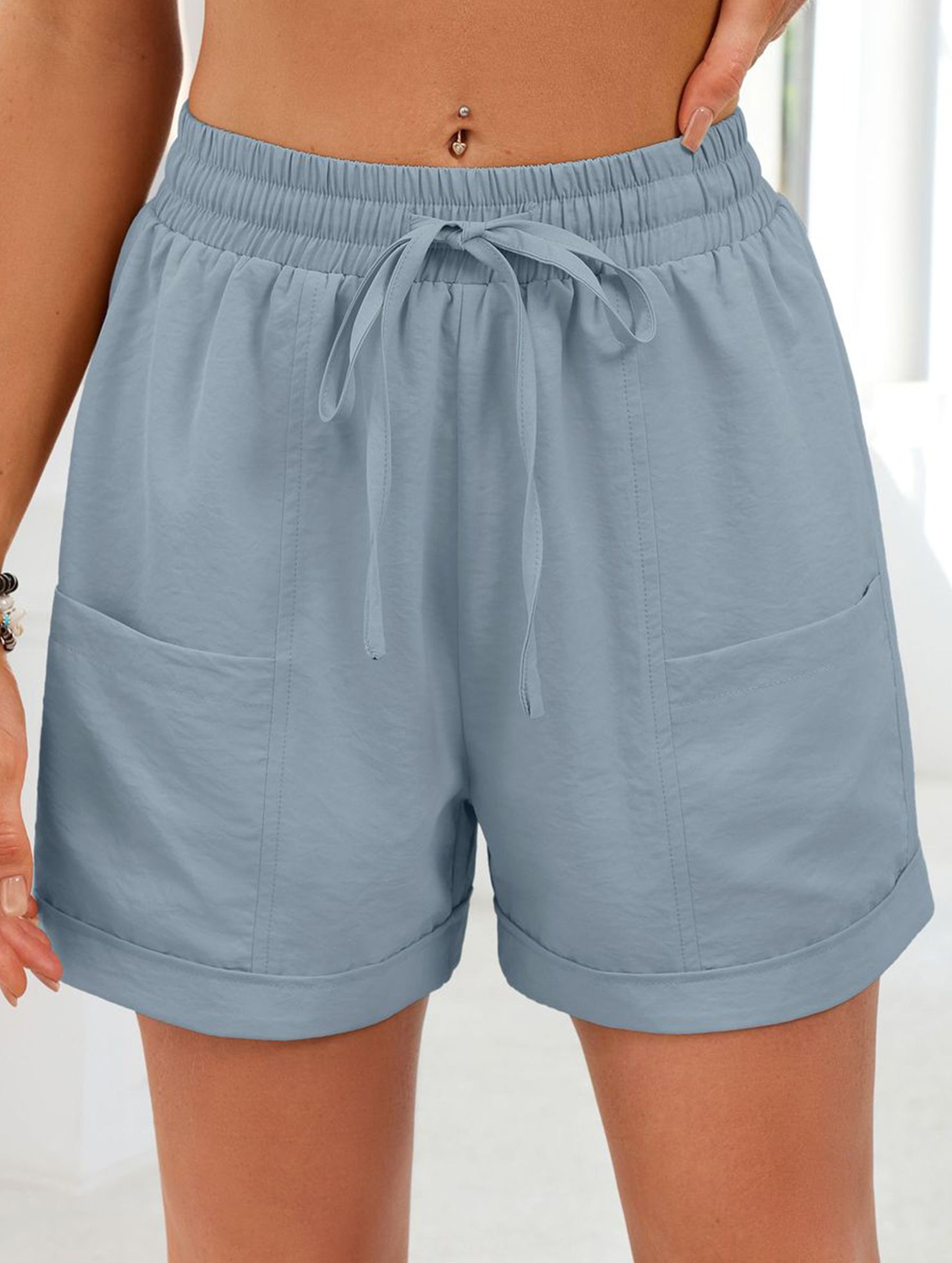 Women's drawstring elastic waist loose shorts
