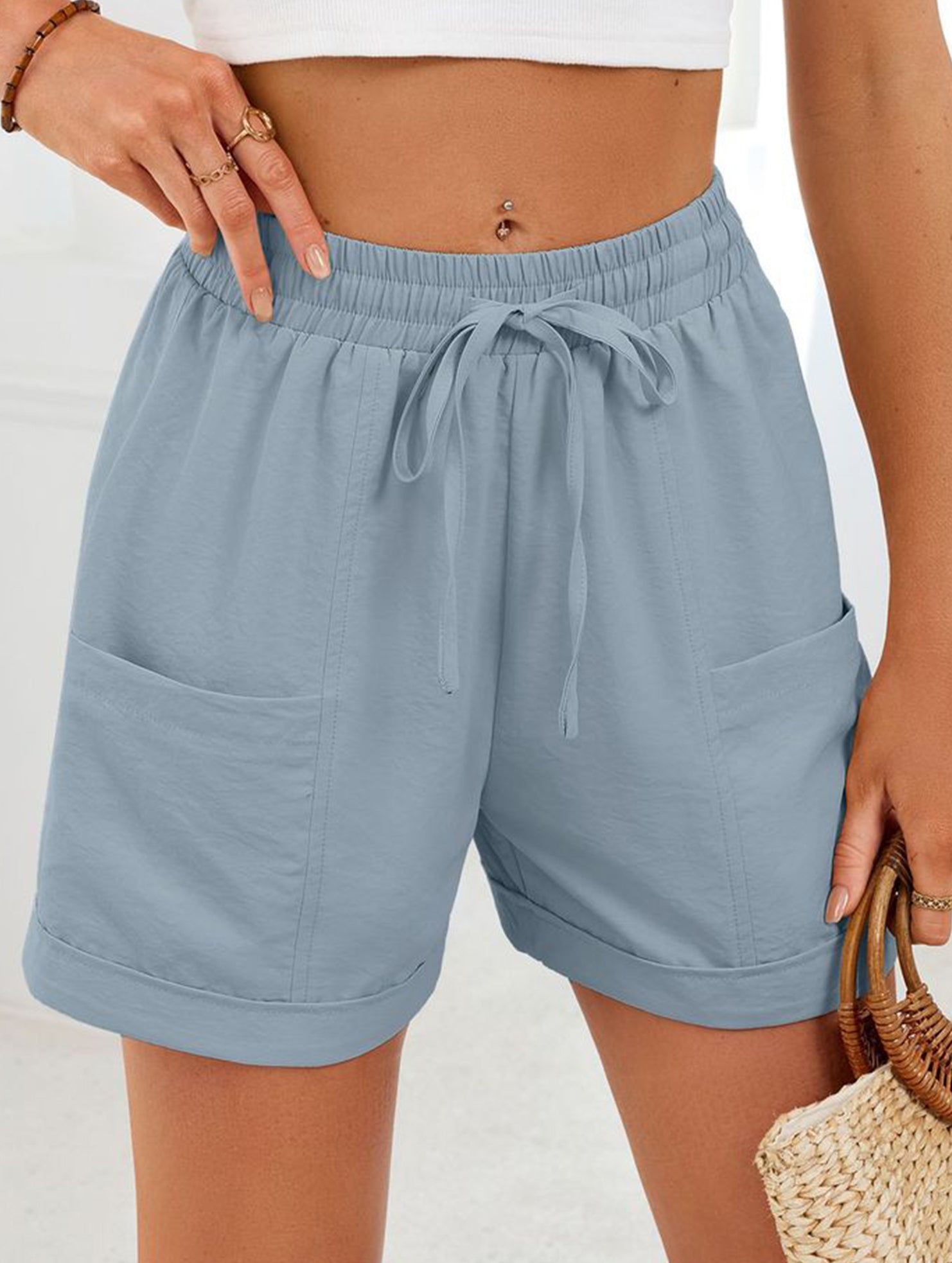 Women's drawstring elastic waist loose shorts