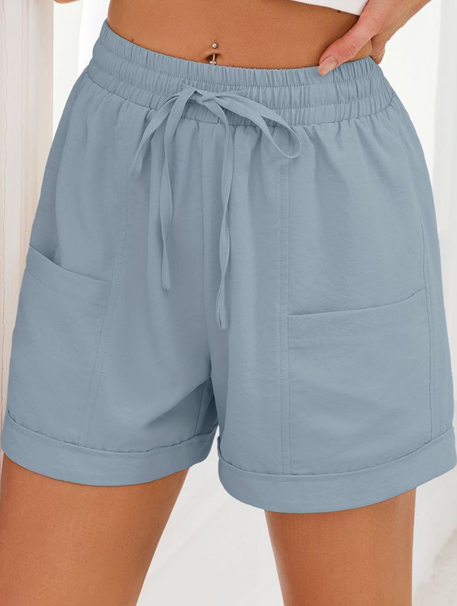 Women's drawstring elastic waist loose shorts